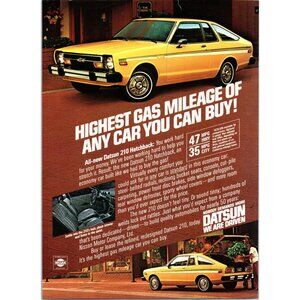 1979 Datsun 210 Hatchback Vintage Print Ad Downtown Shopping Nursery Wall Art